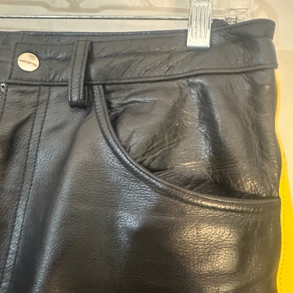 Daddy's Closet Leather Pants Yellow Stripe 30" waist Small 33" inseam unhemmed - Picture 4 of 7